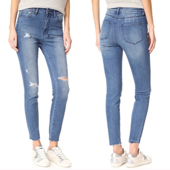 Ksubi High N Waisted Distressed Medium/Dark Washed Bestie Blue Skinny Jeans - Picture 1 of 10